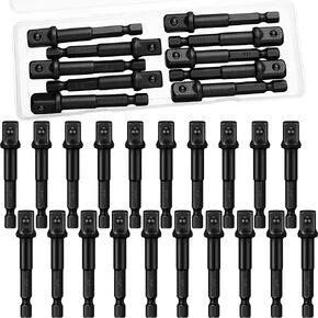 20 Pieces 3/8 inch Impact Adapter Square Socket Bit Adapter Hex Impact Socket for Drills Extension Socket Driver Bits Impact Socket Adapter for Automotive DIY-1/4 Hex Shank (Black)