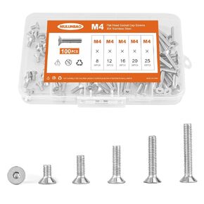 M5 x 8mm 12mm 16mm 20mm 25mm Flat Head Socket Cap Screws Countersunk Bolts, 304 Stainless Steel, Allen Socket Drive, Metric Fully Threaded, Bright Finish, Assortment Kit 50PCS