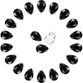Sew on Rhinestones 86PCS 13 × 18 mm Glass Jewels Diamond Rhinestones Kit Metal Flat Back Rhinestones Prongs Setting Sewing Claw Tear Drop Shape Gems for Crafts, Clothes, Shoes Mixed Colors