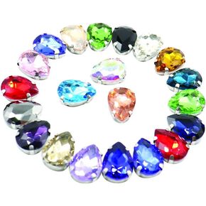 48pcs 13x18mm Assorted Colors Teardrop Sew on Rhinestone Mixed Color Flatback Sew on Rhinestones for Craft,Clothes, Shoes, Dress,Garments,Belt Decoration (10x14mm)