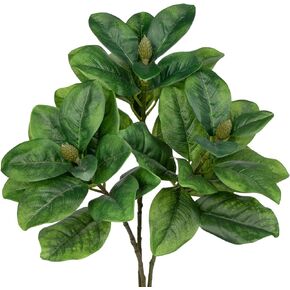 Briful Faux Magnolia Branches 22 Inches Artificial Leaves Stems Faux Greenery for Home Bathroom Table Vase Farmhouse Decor (Dark Green - Pack of 3)