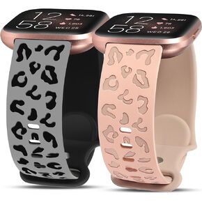 Minyee 2 حزم ليوبارد منقوشة الفرقة متوافقة مع Fitbit Versa 2 / Fitbit Versa / Versa Lite Bands النساء، الفهد ذو اللونين لينة سيليكون الرياضة مصمم لطيف حزام الصيف يتوهم للساعة الذكية Versa 2 in Kuwait