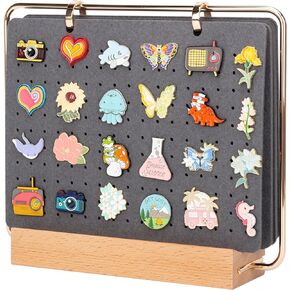 Pacmaxi Pin Display Organizers, Brooch Pin Holder, Enamel Pin Display Pages for Store 180+ Pins, Pin Collection Storage Calendar Wooden Stand with 6 Pages (Not Include Any Accessories)