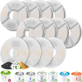 6 Pack Cat Water Fountain Filters, GISOFIK Pet Fountain Replacement Filters, Triple Filtration Dog Fountain Replacement Filters for Most 54oz, 81oz Flower Cat Water Dispenser(5in Diameter)