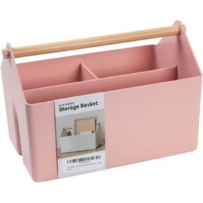 BLUE GINKGO Multipurpose Storage Baskets - Plastic Storage Bins with Wooden Handles | Home, Kitchen, Bathroom, Nursery, Classroom, Toy Storage Organizer (4.5L, Made in Korea) - Green