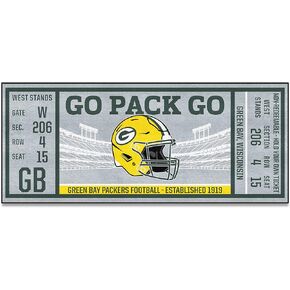 FANMATS 23121 Green Bay Packers Ticket Design Runner Rug - 30in. x 72in. | Sports Fan Area Rug, Home Decor Rug and Tailgating Mat