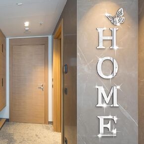 Home Wall Decor,Living Room Wall Decor Home Sign Letters Mirror Wall Stickers,Home Decor Wall Decals (Silver)