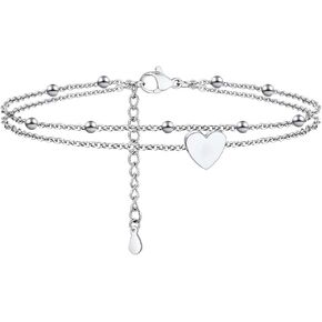 Anklets for Women Girls Sterling Silver with 14k Real Gold Plated Ankle Bracelets for Women Waterproof Heart Link Anklet Bracelet Summer Beach Jewelry Accessories 9+2inch