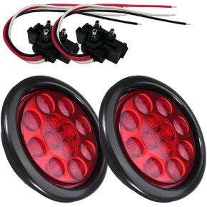 NEWSUN® 2Pcs High Bright 4" Round LED Trailer Tail Lights Kit, Stop Turn Reverse and Fog Backup Lights, Universal Fit, Waterproof, Grommet 3-Prong Plug & Play, for Truck Trailer RV, Easy to Install