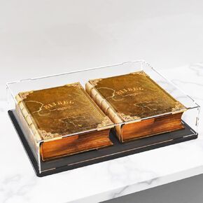 Book Display Case,Acrylic Display Case,Stamp or Coin Collection Display Case,Display Case for Collectibles,UV Protection,Self-Assembly Dustproof,Black PVC Base.(10.6x7.9x2.4inch;27x20x6cm)