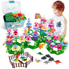 Toddlers Pretend Play - Dinosaur Flower Garden Building Toys 167 PCS,Educational Learning Fine Motor Skill Stacking Games Activities,Birthday Gifts for 2 3 4 5 6 Years old Preschool Boys Girls