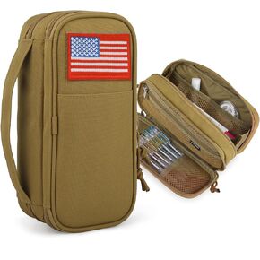 ATRIPACK Tactical Pencil Case for Boy,Large Capacity Pencil Pouch,Marker Organizer Case Pen Box, Tool Bag Desk Organizer for School College Office Organizer for Kids Men Women Adult Teens(Brown)