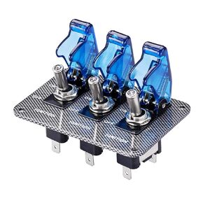 Dc 12v Carbon Fiber Surface Panel Car Toggle Switch with Blue LED Indicator for for Racing Sport Competitive Car