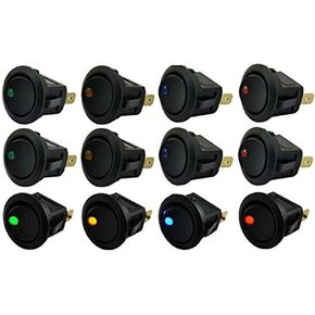 yueton 12pcs Car Truck Rocker Round Toggle LED Switch On-Off Control, Blue, Green, Yellow, Red