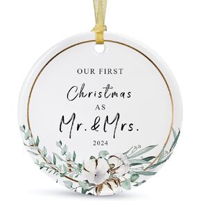 2024 First Christmas Married Ornament,First Year as Mr and Mrs Christmas Hanging Ornament Wedding Decoration for Couple