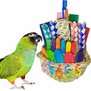 Super Bird Creations SB669 Wicker Foraging Basket Bird Toy for Ringnecks, Medium Conures, Quakers, Caiques, Pionus, Senegals - Crunchy Multi-Colored Textures - Medium Bird Size, 10" x 4" x 5"