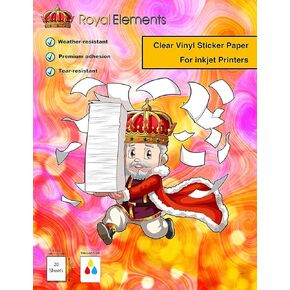 Royal Elements Glossy Printable Vinyl Sticker Paper for Inkjet and Laser Printers - 20 Waterproof Sheets (Photo-Like Print Quality)