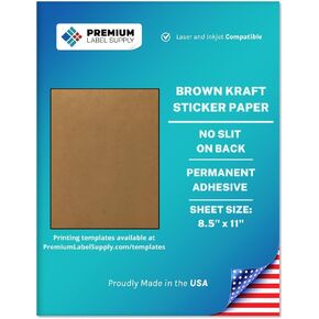 Premium Label Supply Brown Kraft Sticker Paper – 8.5" x 11" Full Sheet Labels – Laser/Inkjet Compatible – 25 Sheets
