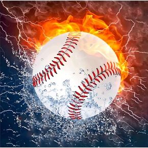 HONGJIE 5D DIY Diamond Art Painting Kit, Baseball 16X16 inches Round Full Drill Crystal Rhinestone Embroidery Cross Stitch Arts Craft for Home Wall Decor Gift