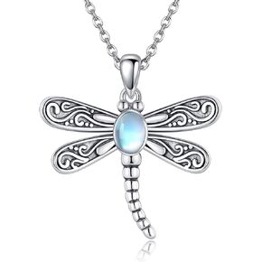 ONEFINITY Dragonfly Necklace 925 Sterling Silver Dragonfly Moonstone Pendant Necklace Cute Dragonfly Jewelry Gifts for Women Girls