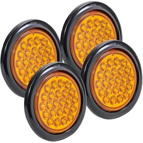 4" White LED Trailer Strobe Light - Round Truck Flashing DOT Certified Warning Light – IP67 Waterproof - 9-36VDC - RV Semi Truck Light – 24 Bright LEDs With Colored Lens, Grommet & Plug Included