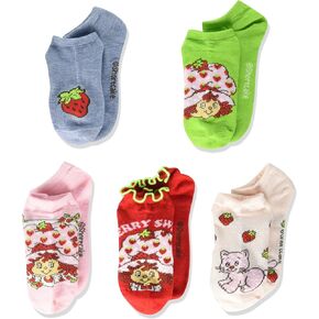 Strawberry Shortcake Girls 5 Pack No Show Socks with Lettuce Edge Trim