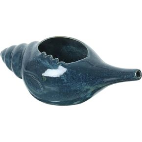 وعاء Neti من السيراميك المتين المقاوم للتسرب، غير معدني وقبضة مريحة | علاج طبيعي مناسب للاستخدام في الميكروويف وغسالة الأطباق لعلاج الجيوب الأنفية والاحتقان، تصميم جذاب (أزرق داكن) in Kuwait