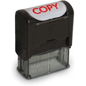 Self Inking Rubber Stamp, Refillable Red Ink Preinstalled with Popular Business Phrases (Entered v2)