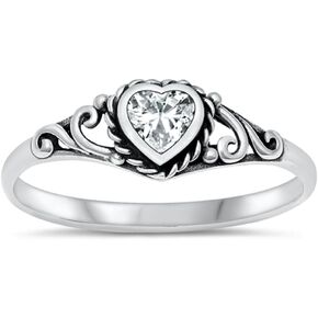 CHOOSE YOUR COLOR Sterling Silver Heart Promise Ring
