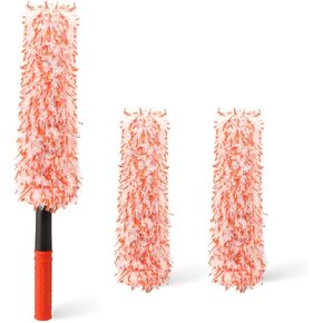 SPTA Microfiber Wheel Brush, Removable Car Wheel Cleaning Brush with 2 Interchangeable Microfiber Covers, Bendable, Firm Rim Cleaner Brush for Wheel Cleaning, Long Non-Slip Handle and Flat Head