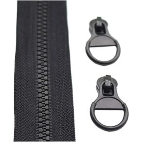 YaHoGa #5 Plastic Zipper by The Yard Bulk Black 5 Yards with 10pcs Ring Sliders for DIY Sewing Tailor Crafts Bags Tents (Black 5 Yards)