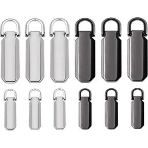 12 Pcs Zipper Pull Tab Replacement Zipper Tags Zip Fixer Replacements Heavy Duty Luggage Zipper Tabs for Clothes or Bags, 2 Sizes