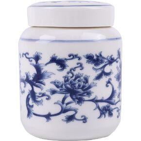 Mini Chinoiserie Blue and White Porcelain Ginger Jar with Twist Lid-Versatile Ceramic Jar with Five Unique Floral Designs-Ideal Chinese Blue Jar for Kitchen Canister,Storage and Decor (Peony Jar)