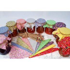 DLK - 50 pieces 100% Cotton Fabric Jar Cover Cloth - 6.7 In Jar Cover Cloth with 50 pieces Beaded Jute Rope, DLK-KTCH-141