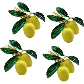 Lemon Napkin Rings Set of 4 - Yellow Fruit Series Style Decorative Metal Napkin Rings for Table Decoration and Family Gatherings Party - A Great Tabletop Décor Accessory