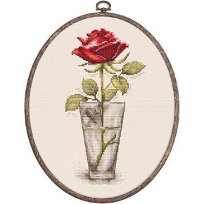 Luca-S Cross Stitch Kit with Hoop Included Rose Mister Lincoln, BC235, Counted Cross Stitch Kit for Adults, Needlecraft and Embroidery Kit
