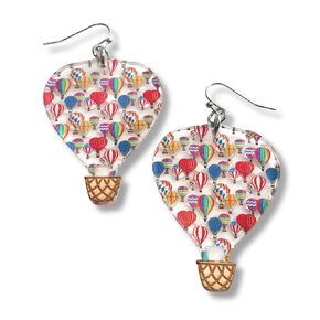 Hot Air Balloon Dangle Earrings with Colorful Balloons and Clouds for Women