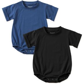 Jimonda Baby Bubble Romper Boy Girl Solid Color T-Shirt Outfits Short Sleeve Bodysuit Organic Cotton 2Pcs