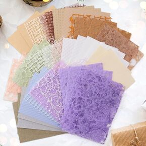 48 Pcs Handmade Scrapbook Paper, Textured Scrapbook Paper, 3.9x5.5in Embossed Paper Handmade Paper Mesh Fabric Paper Mix for Scrapbooking DIY Materials Journaling Supplies Embellishments