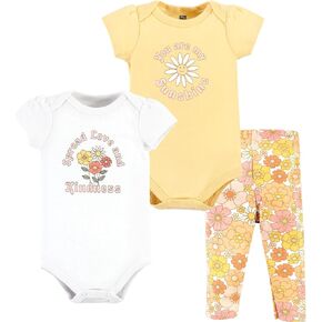 Hudson Baby unisex-baby Unisex Baby Cotton Bodysuit and Pant Set, Peace Love Flowers, 0-3 Months in Kuwait
