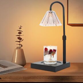 Candle Warmer Lamp,Candle Wax Warmer with Timer,Glass Shade, Black Wooden Base,Adjustable Height and Dimmer,2 Bulbs with Colored Lights,Home Decor and Ideal Gifts for Mom