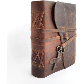 Antique Handmade Leather Journal with Handmade deckle edge Paper, Vintage Key Closure, Leather Bound Journal - Book of Shadows in Saudi Arabia
