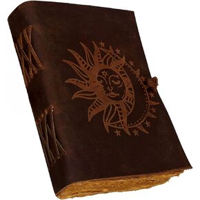 AzureGreen Leather Journal for Men & Women - Sun & Moon Diary with Lined Pages (5x7 in), Vintage Leather Bound Writing Journal, Leather Notebook Journal, Leather Travel Journal, Poetry Journal