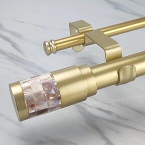 1-1/8 Inch Diameter Gold Curtain Rods with Mother of Pearl Finial, 72-144 inch Telescoping Double Curtain Rods for window width 68-140 inch, 1 pack