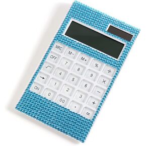 Rhinestone Calculator Crystal Dazzling Calculator 12 Digit Large LCD Display Solar and Battery Power Standard Desktop Calculator Bling Calculator for Women and Girls (Blue)