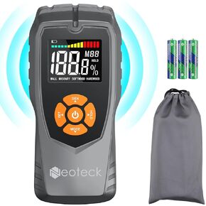Neoteck Pinless Moisture Meter Non-Destructive Wood Moisture Meter Wood Moisture Detector with LCD Display Sound Alarm for Walls, Drywall, Wood, Masonry, Woodworking, Plaster, Floor, Concrete