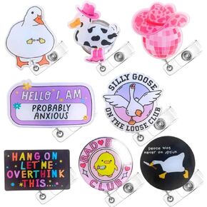 YJ PREMIUMS 8PC Cute Funny Badge Reels Retractable Clip ID Holder for Nurse Nurses Nursing | Pink Cowgirl Silly Shy Goose Meme Name Card Holders Supplies Week Gifts for Medical Assistant Student