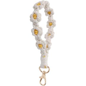 tenghong2021 Macrame Keychain Handmade Wrist Lanyard Wristlet Key Holder Bracelet Cute flower Daisy Weave Key Chain for Women