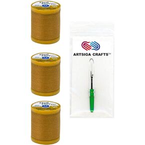 Coats & Clark Sewing Thread Dual Duty Plus Jeans Thread 60 Yards (3-Pack) Red Orange Bundle with 1 Artsiga Crafts Seam Ripper S974-8145-3P