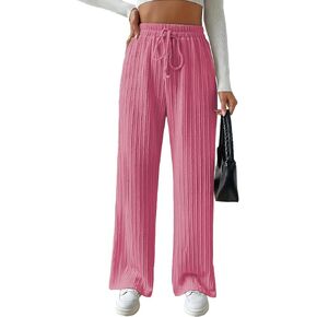 Knit Pants for Women, Ribbed Pants, Wide Leg Lounge Pants for Women, Elastic Waist Straight Leg Sweatpants